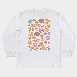 Mexican Sweet Bakery Frenzy // white background pastel colors pan dulce Kids Long Sleeve T-Shirt